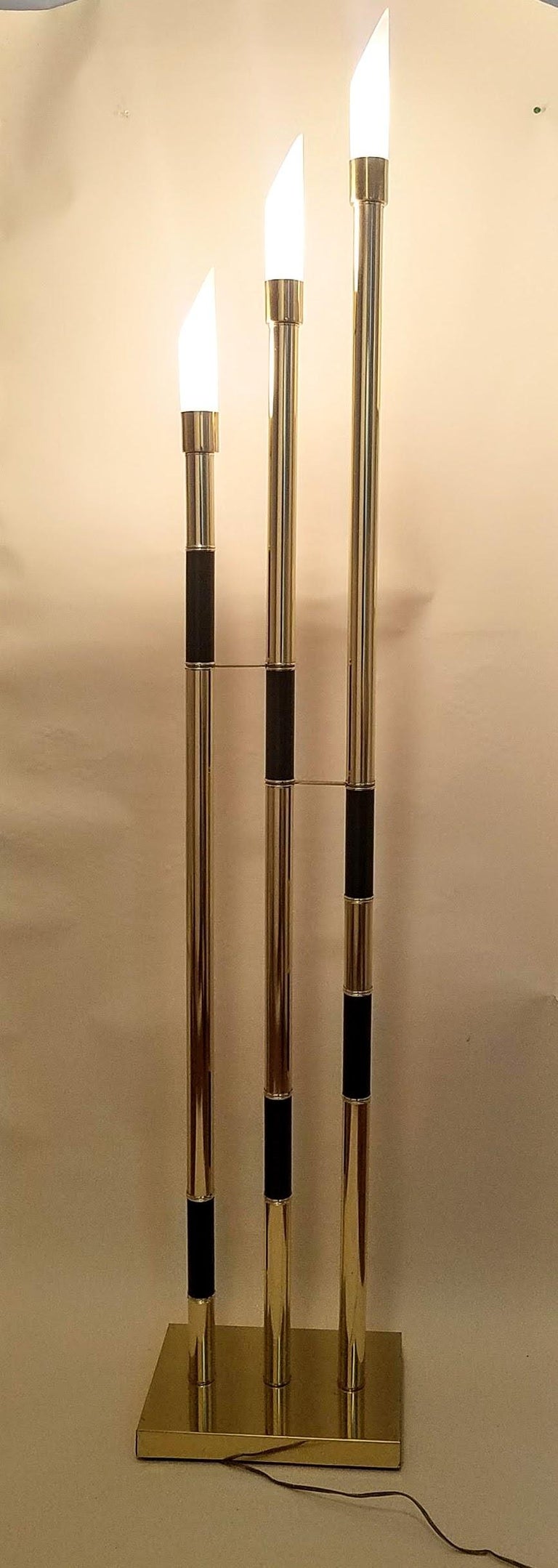 Relco Italian Triple Tube Brass Frosted Glass Mid Century Floor Lamp 1985 For Sale at 1stdibs