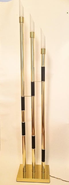 Relco Italian Triple Tube Brass Frosted Glass Mid Century Floor Lamp 1985