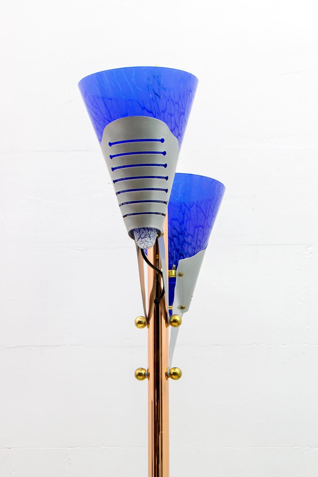 Metal Relco Milano Modernist Italian Murano Glass and Brass Floor Lamp, 1980s For Sale