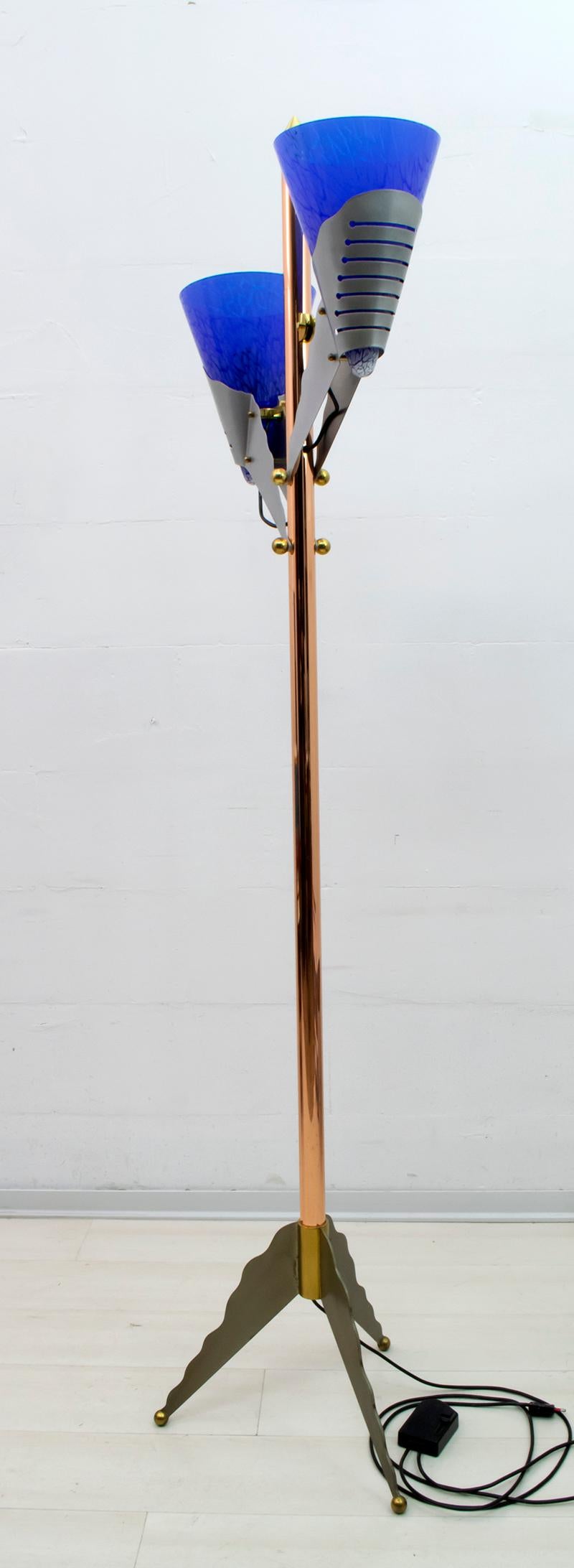 Relco Milano Modernist Italian Murano Glass and Brass Floor Lamp, 1980s For Sale 1