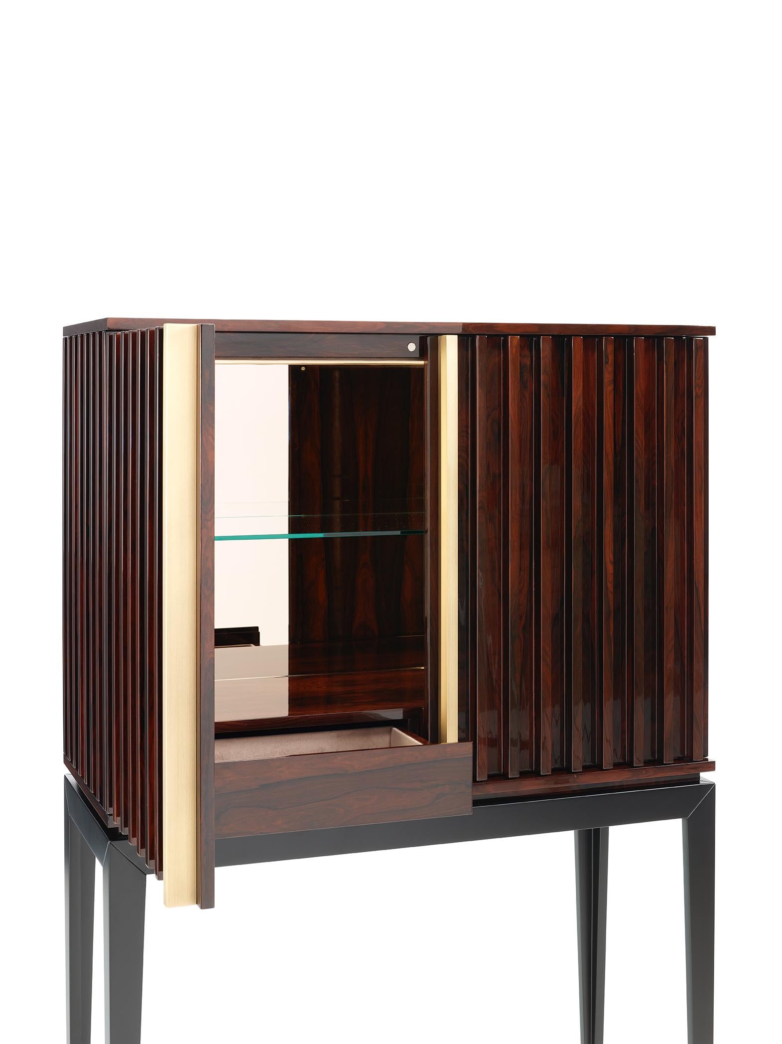 Modern RELEVO Bar Cabinet in Ziricote and Antique Brass For Sale