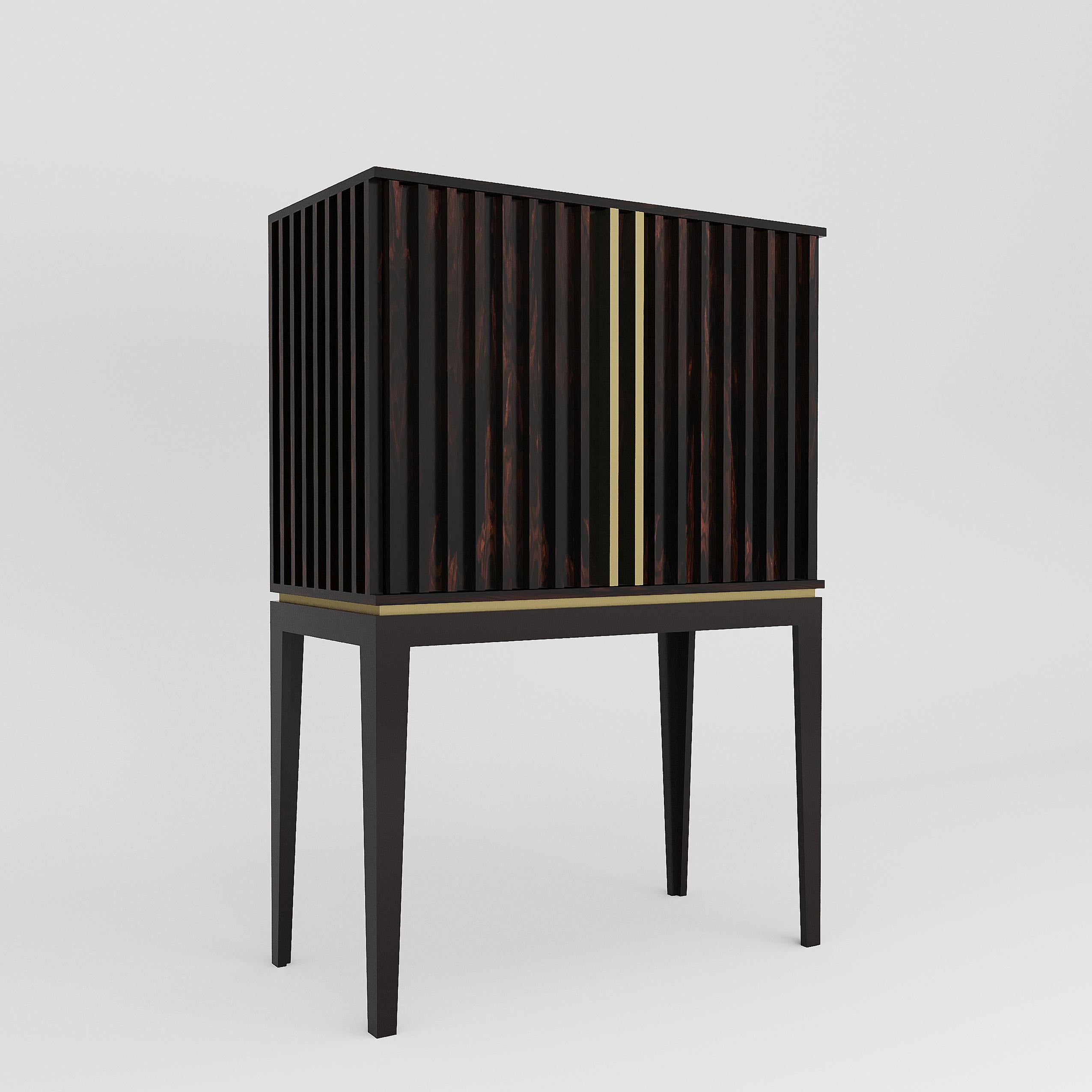 RELEVO Bar Cabinet in Ziricote and Antique Brass For Sale 2