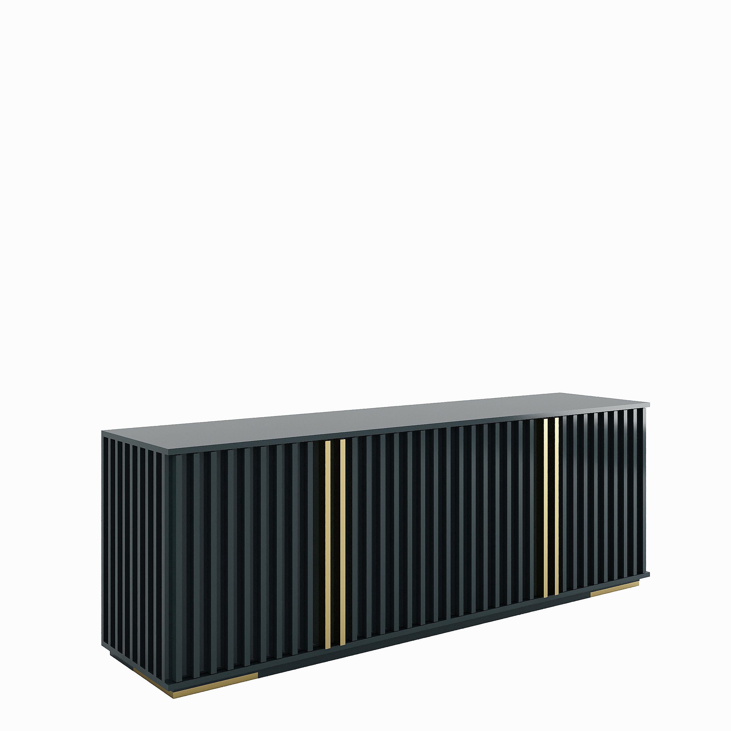 Contemporary RELEVO sideboard in custom colors and Antique Brass handles and feet For Sale