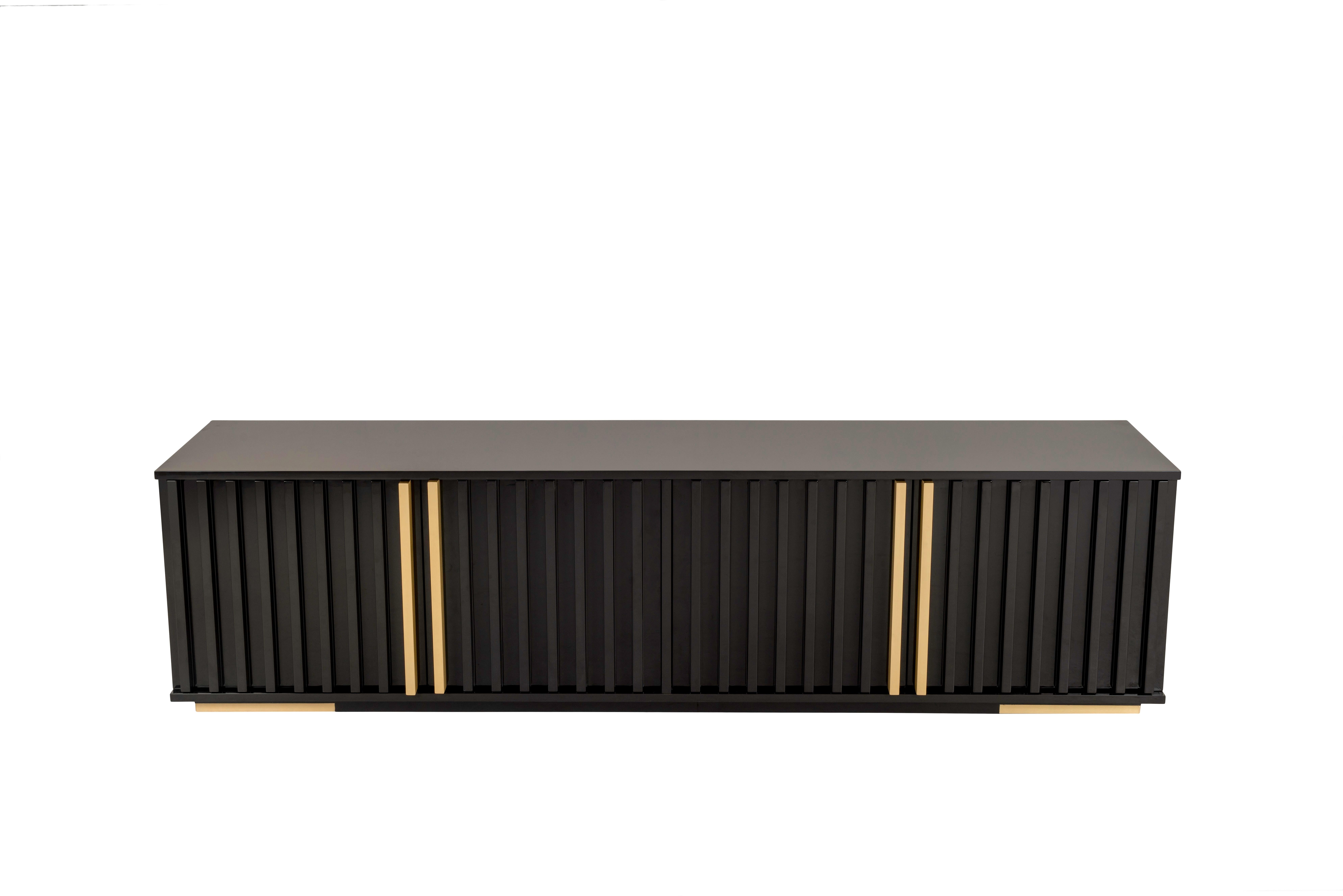 Lacquered RELEVO TV sideboard in custom colors and brass details