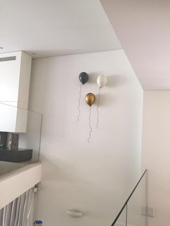 Set of 5 Silver ceramic balloon sculptures handmade for wall installation.