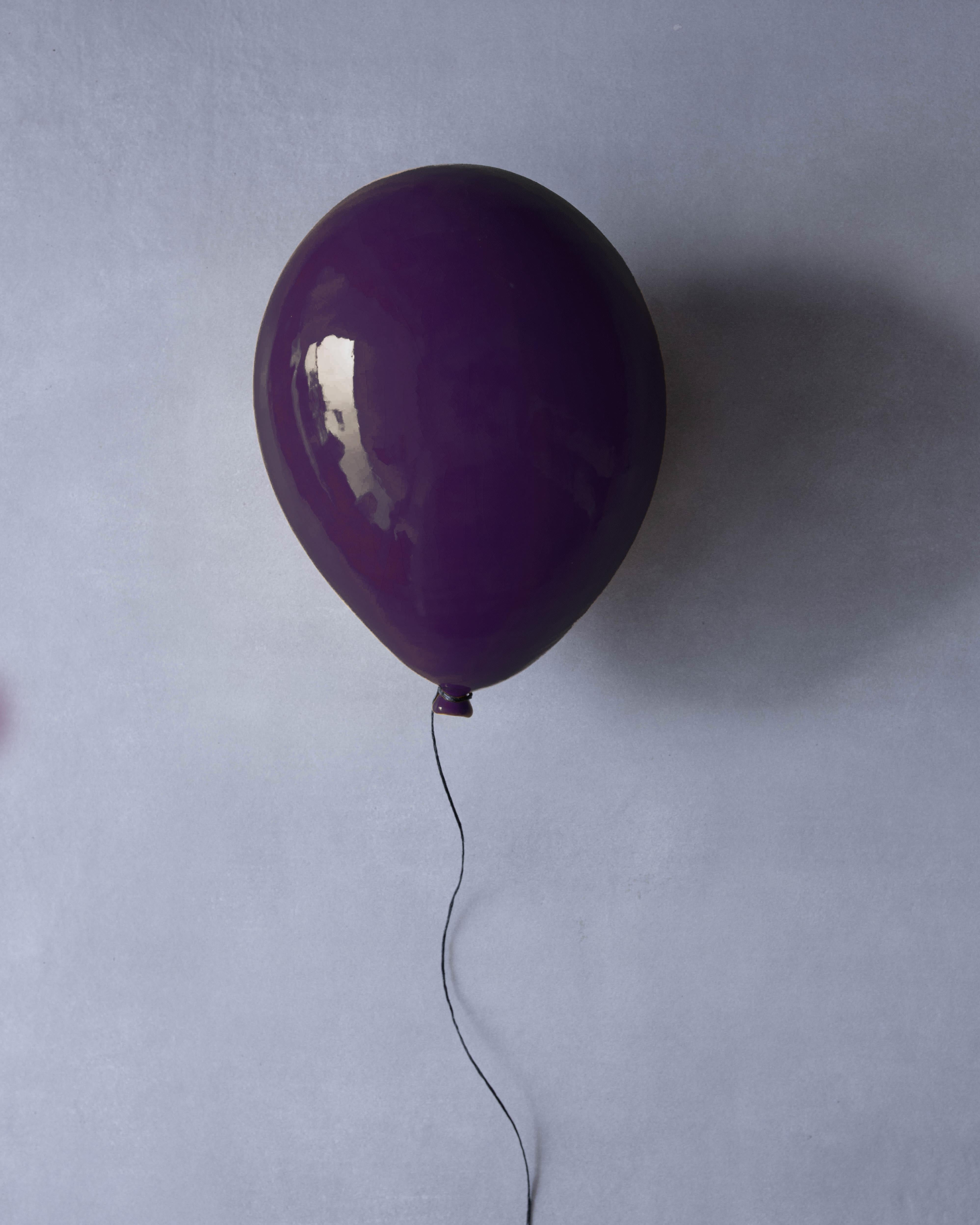 Reli Smith and Osnat Yaffe Zimmerman Abstract Sculpture - Aubergine glossy ceramic balloon sculpture handmade for wall, ceiling