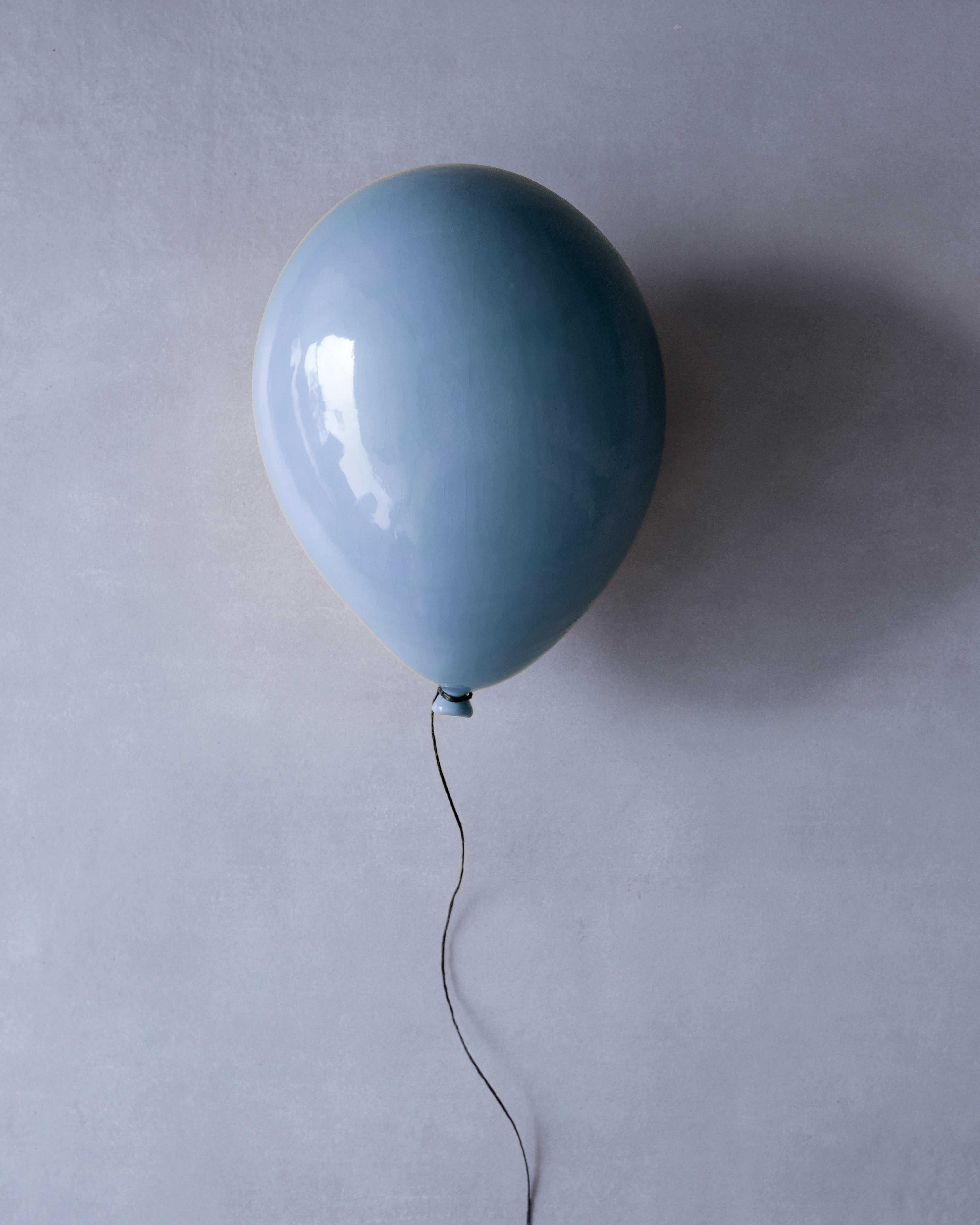 Reli Smith and Osnat Yaffe Zimmerman Abstract Sculpture - Blue Dawn glossy ceramic balloon sculpture handmade for wall, ceiling