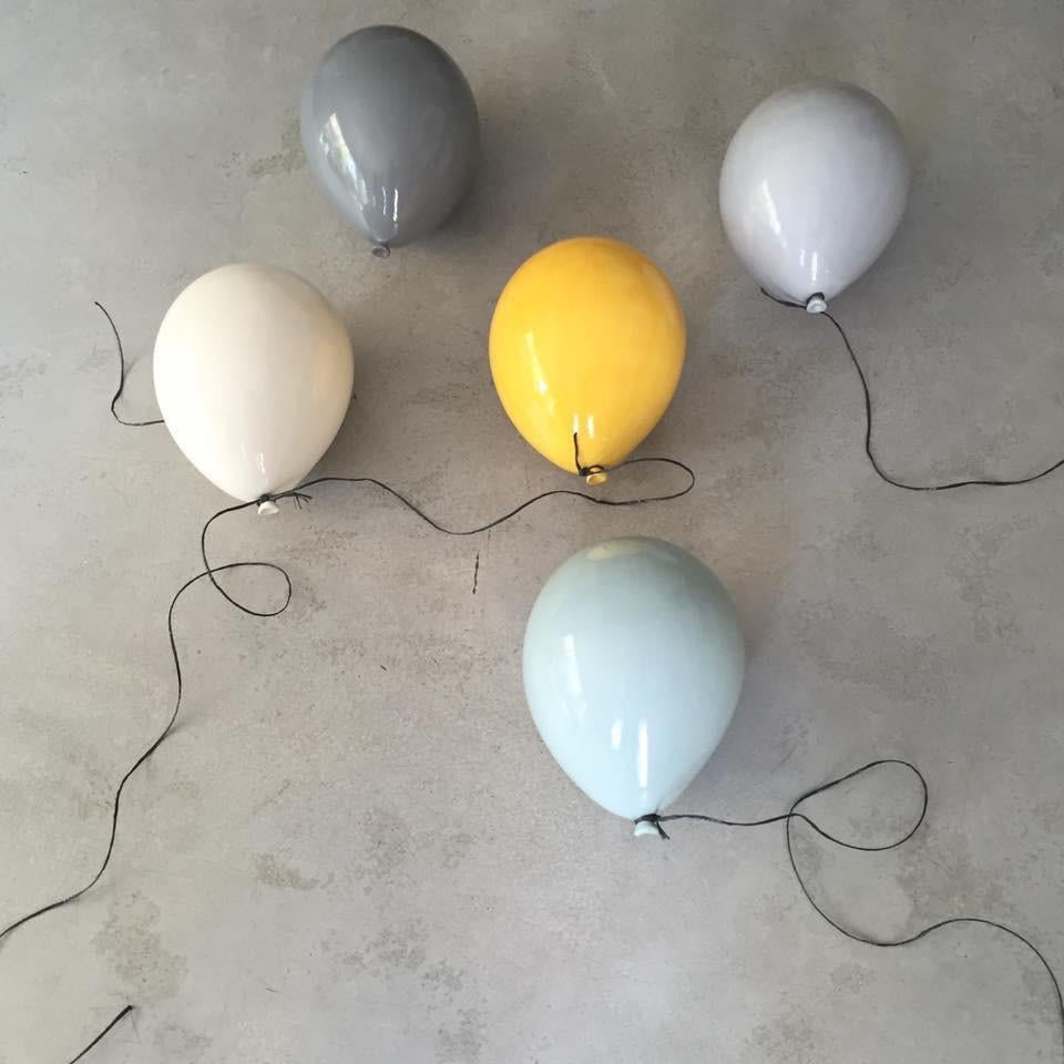 Blue glossy ceramic balloon sculpture handmade for wall, ceiling installation - Contemporary Sculpture by Reli Smith and Osnat Yaffe Zimmerman