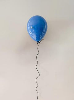 Blue glossy ceramic balloon sculpture handmade for wall, ceiling installation