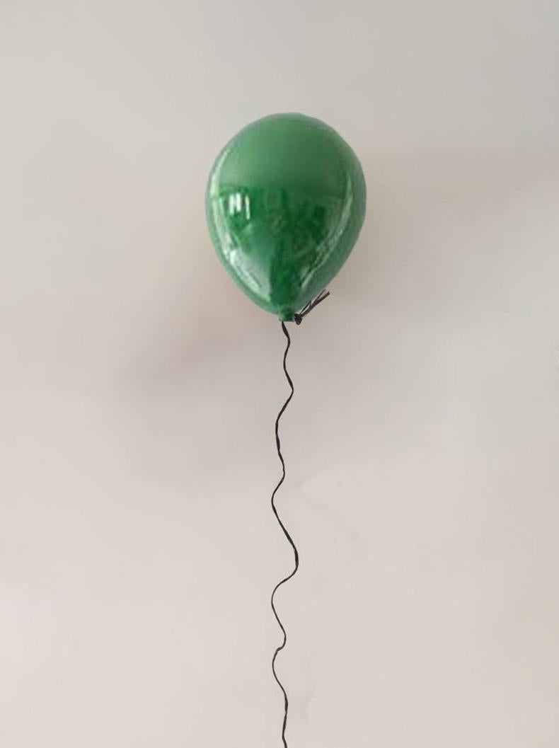 Reli Smith and Osnat Yaffe Zimmerman Abstract Sculpture -  Glossy Dark Green ceramic balloon sculpture handmade for wall, ceiling 