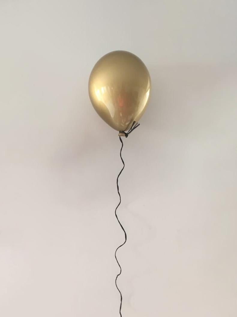 Reli Smith and Osnat Yaffe Zimmerman Figurative Sculpture - Gold glossy ceramic balloon sculpture handmade for wall, ceiling installation