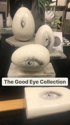 Scultura di uovo di Pasqua in ceramica con occhio buono, a forma di lunghezza, decorazione per la casa e l'ufficio