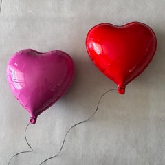 Glossy Ceramic Heart Balloon Sculpture, Pop Art pink contemporary wall art