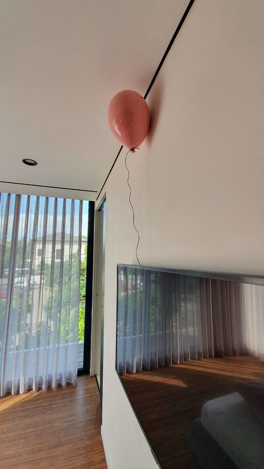 Pink glossy ceramic balloon sculpture handmade for wall, ceiling installation