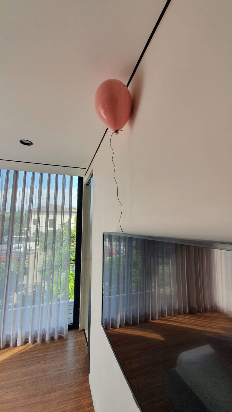Reli Smith and Osnat Yaffe Zimmerman Figurative Sculpture - Pink glossy ceramic balloon sculpture handmade for wall, ceiling installation