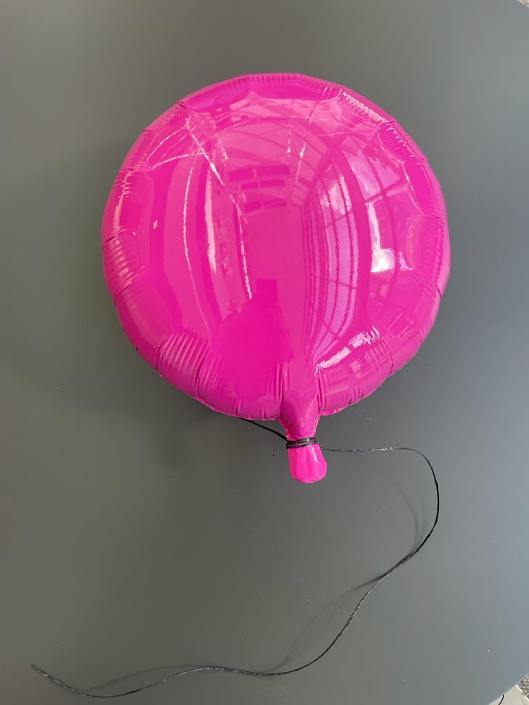 Pink glossy ceramic helium balloon sculpture handmade for wall installation