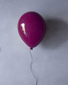 Purple glossy ceramic balloon sculpture handmade for wall, ceiling