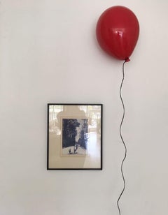 Red glossy ceramic balloon sculpture handmade for wall, ceiling installation