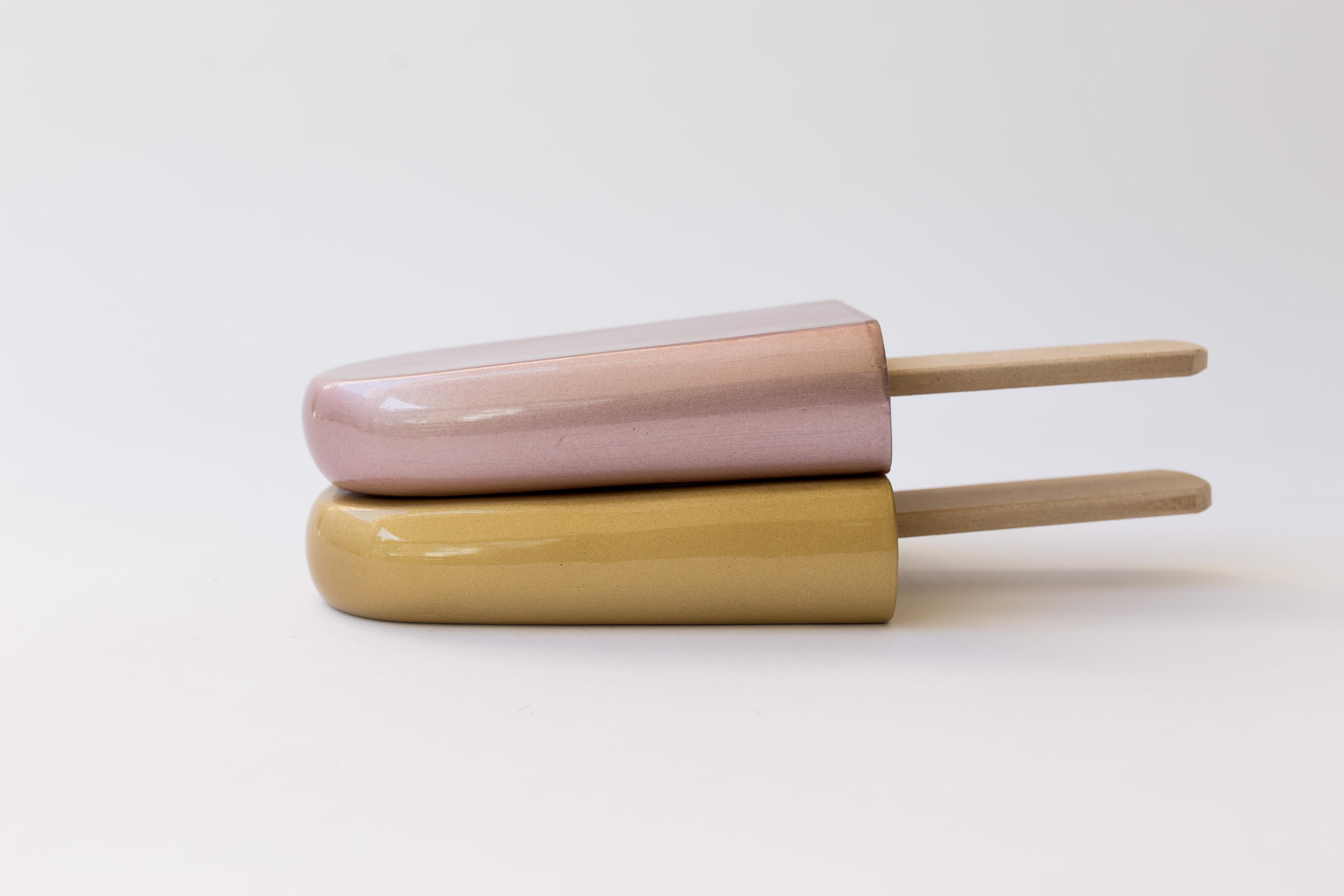 Rose gold ceramic popsicle - Contemporary Sculpture by Reli Smith and Osnat Yaffe Zimmerman
