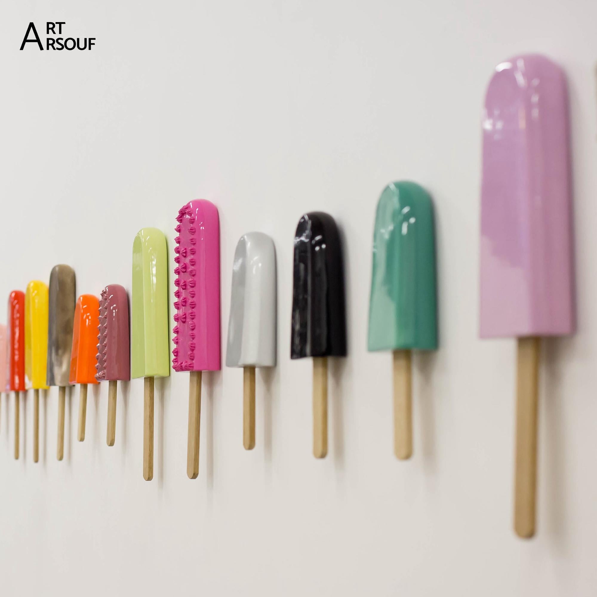 Set of 3 stylish popsicle sculptures with your color choice ,Crafted from clay and coated with a glossy non-toxic glaze, this playful art piece adds a unique charm to any room. Its vivid color brings sophistication and cheer, whether in your living