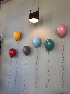 White glossy ceramic balloon sculpture handmade for wall, ceiling