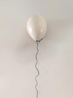 White glossy ceramic balloon sculpture handmade for wall