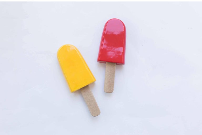Yellow glossy ceramic popsicle - Contemporary Sculpture by Reli Smith and Osnat Yaffe Zimmerman