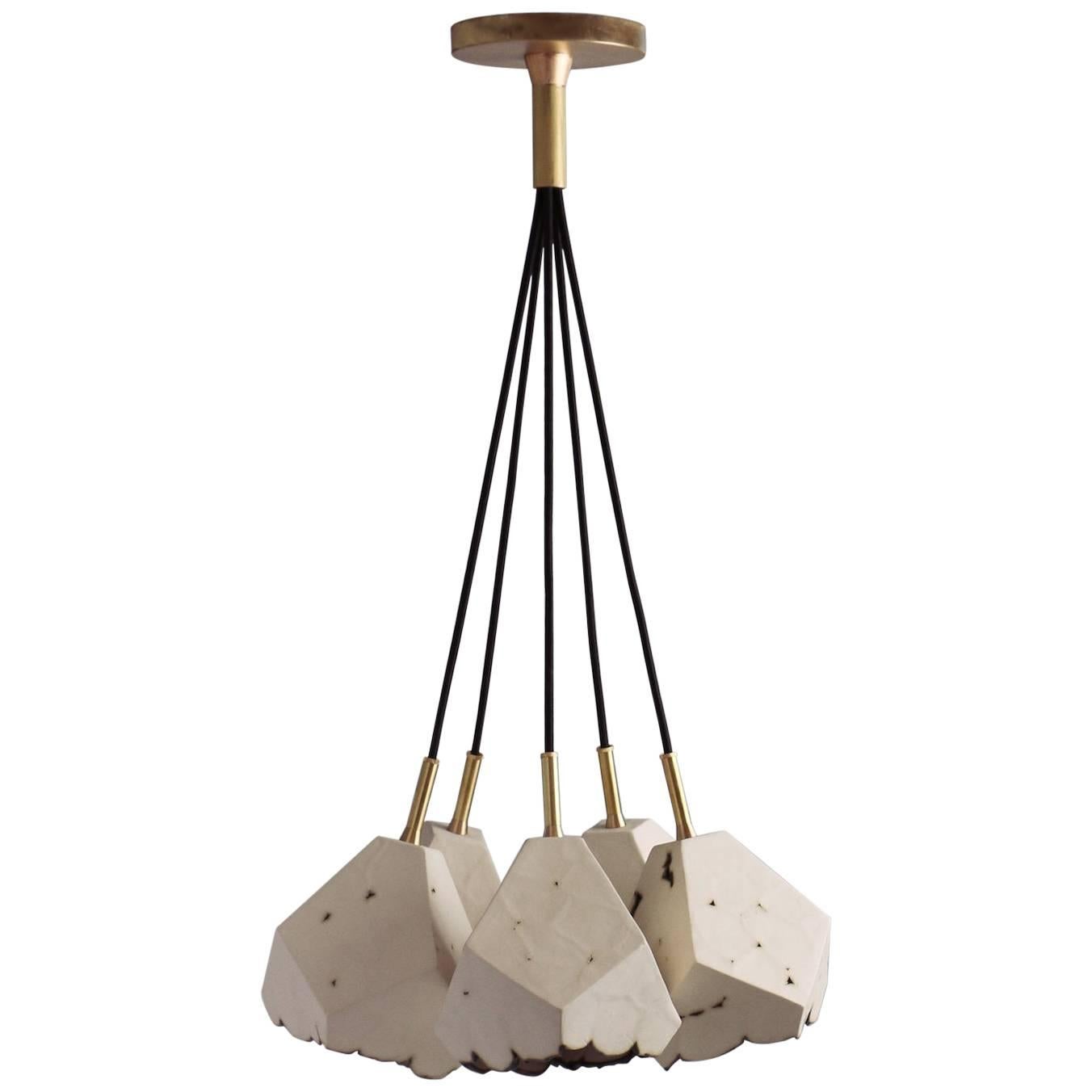 Relic 5 - Geometric White Porcelain and Brass Chandelier For Sale