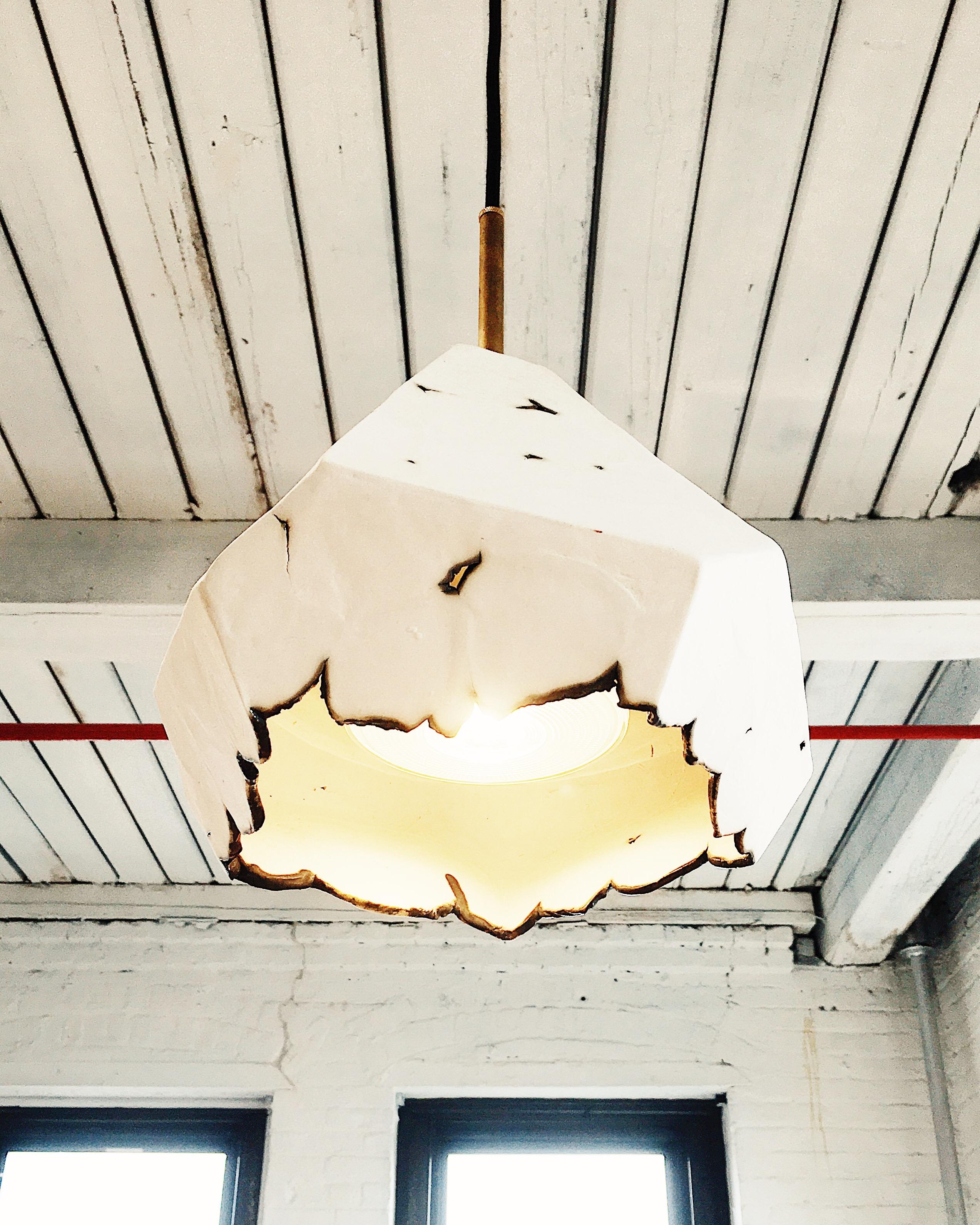 Relic Mega - Extra Large Geometric White Porcelain and Brass Modern Pendant Lamp In New Condition For Sale In Bronx, NY