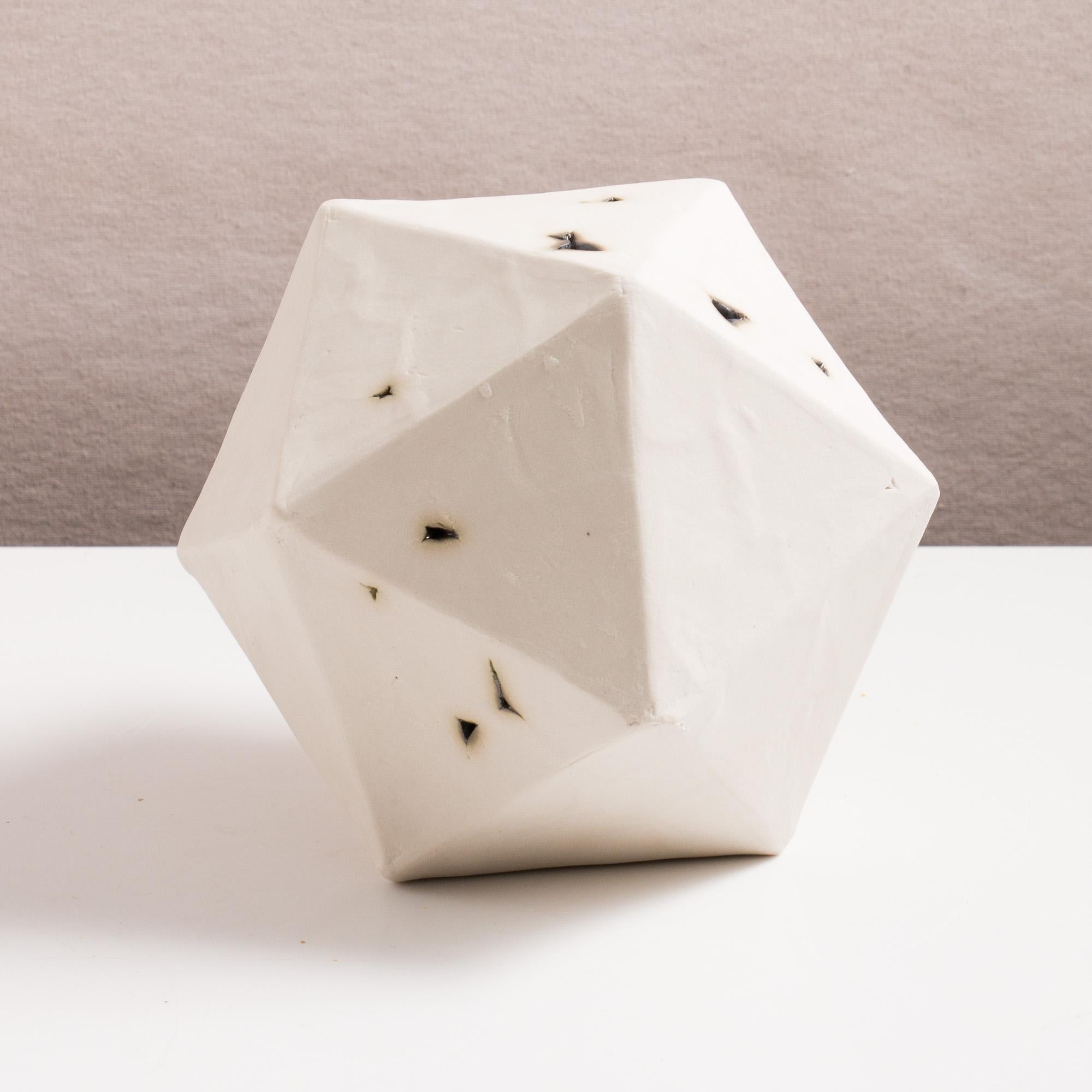 American Relic Icosahedron, Geometric White Porcelain Ceramic Small Sculptural Object