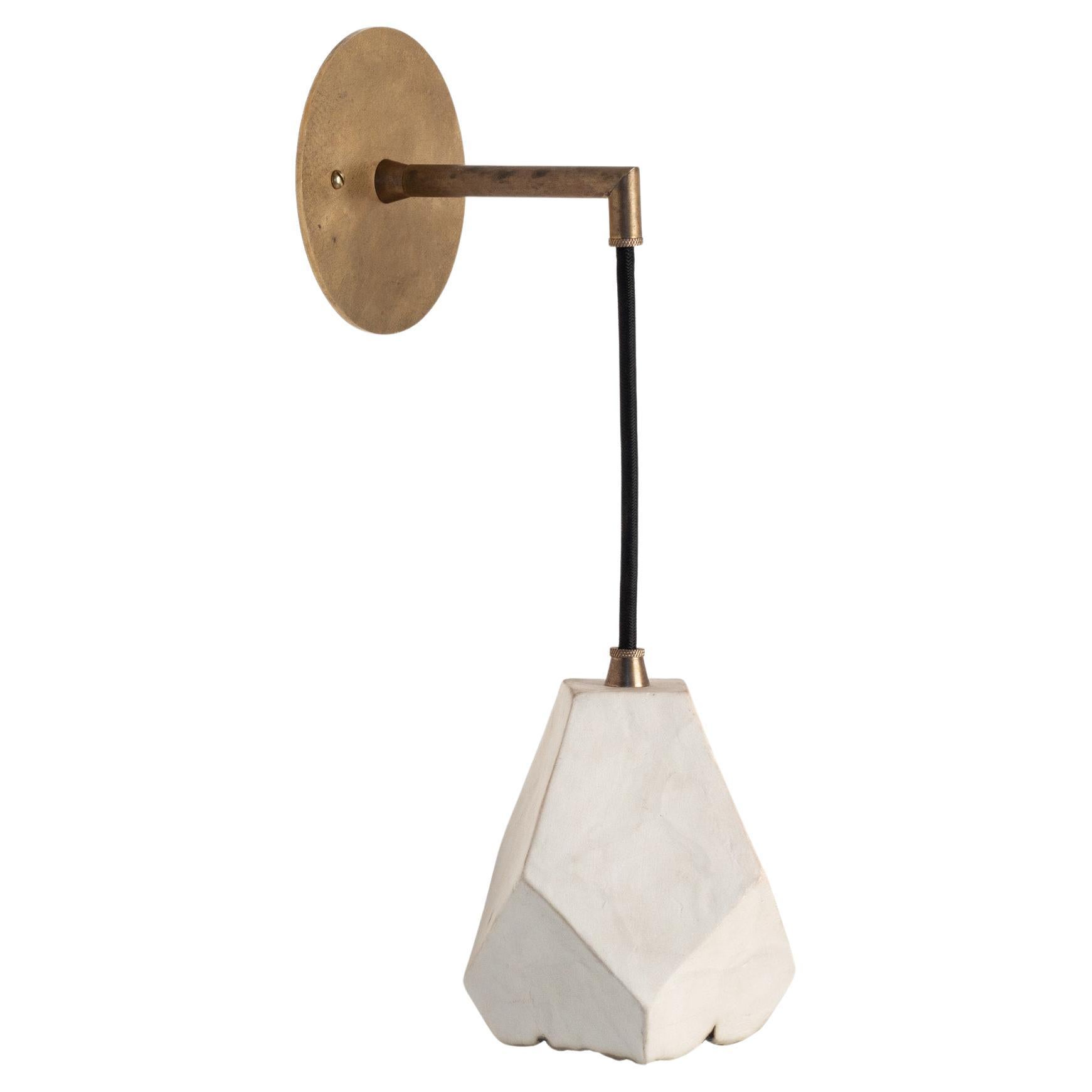 Relic Lantern - Geometric White Porcelain and Brass Modern Sconce For Sale