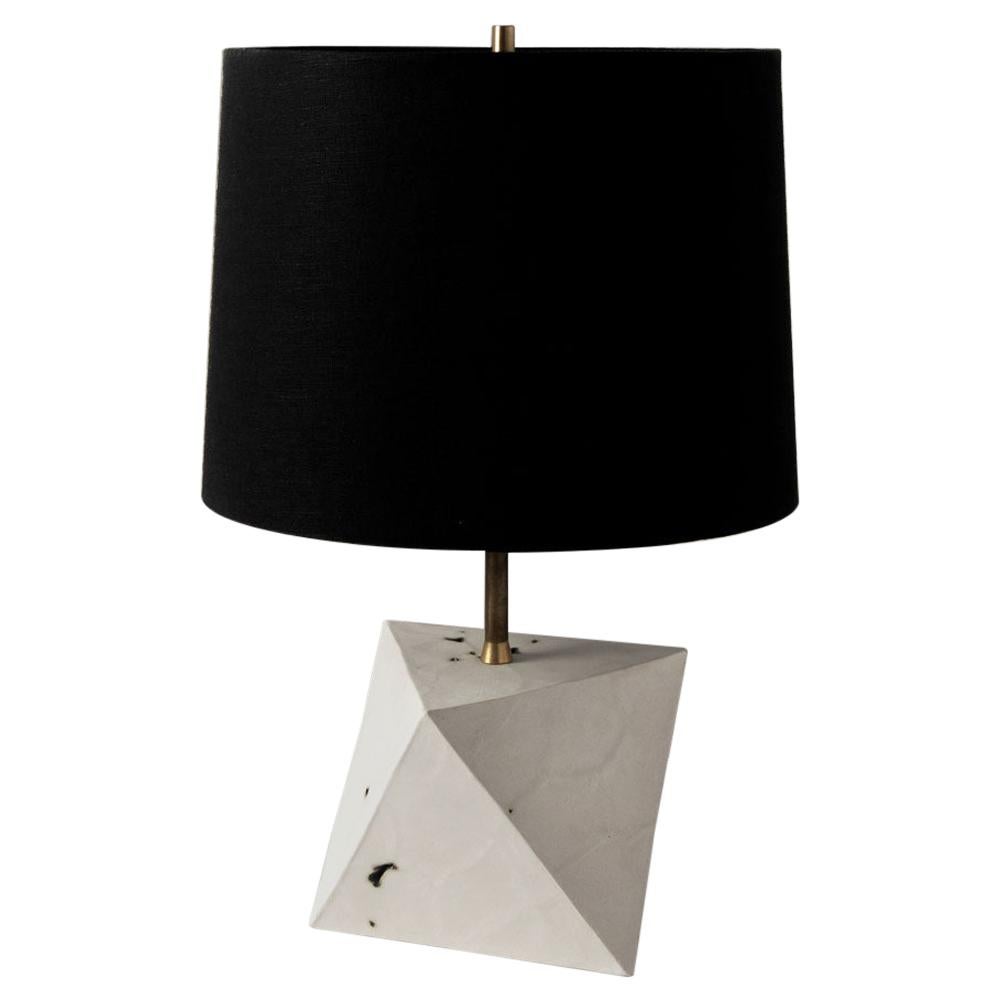 Relic Octa - Geometric White Porcelain Table Lamp with Black Linen Shade For Sale