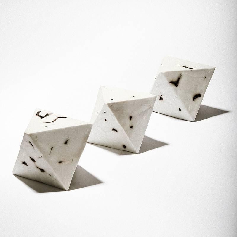 Modern Relic Octahedron, Geometric White Porcelain Ceramic Small Sculptural Object For Sale