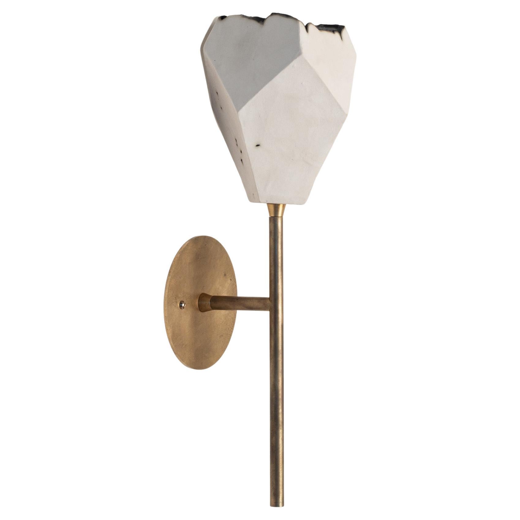 Relic Torch - Geometric White Porcelain and Brass Modern Sconce For Sale