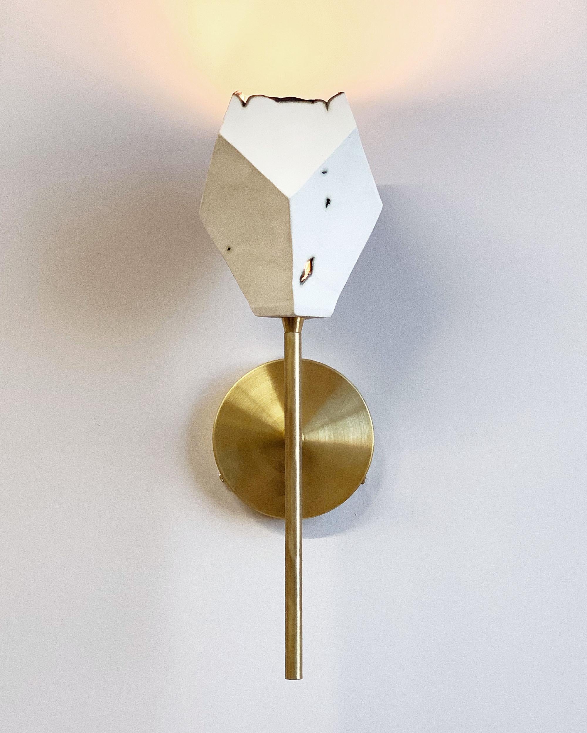 American Relic Torch - Geometric White Porcelain and Brass Modern Sconce For Sale