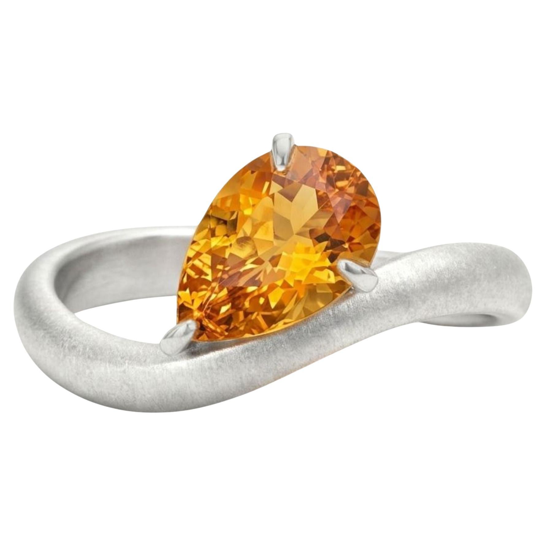 Relic Wave Ring with 1.77ct Pear-Shaped Madeira Citrine Ring For Sale