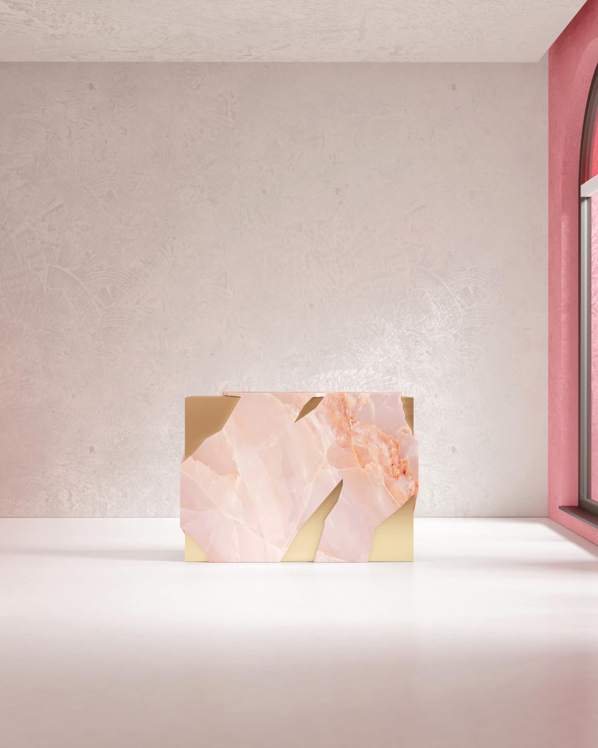 This interplay of materials, the timeless allure of marble contrasting with the vibrant essence of brass, creates a captivating and visually intricate spectacle. Rather than detracting from its beauty, the cracks and damages in the marble enhance