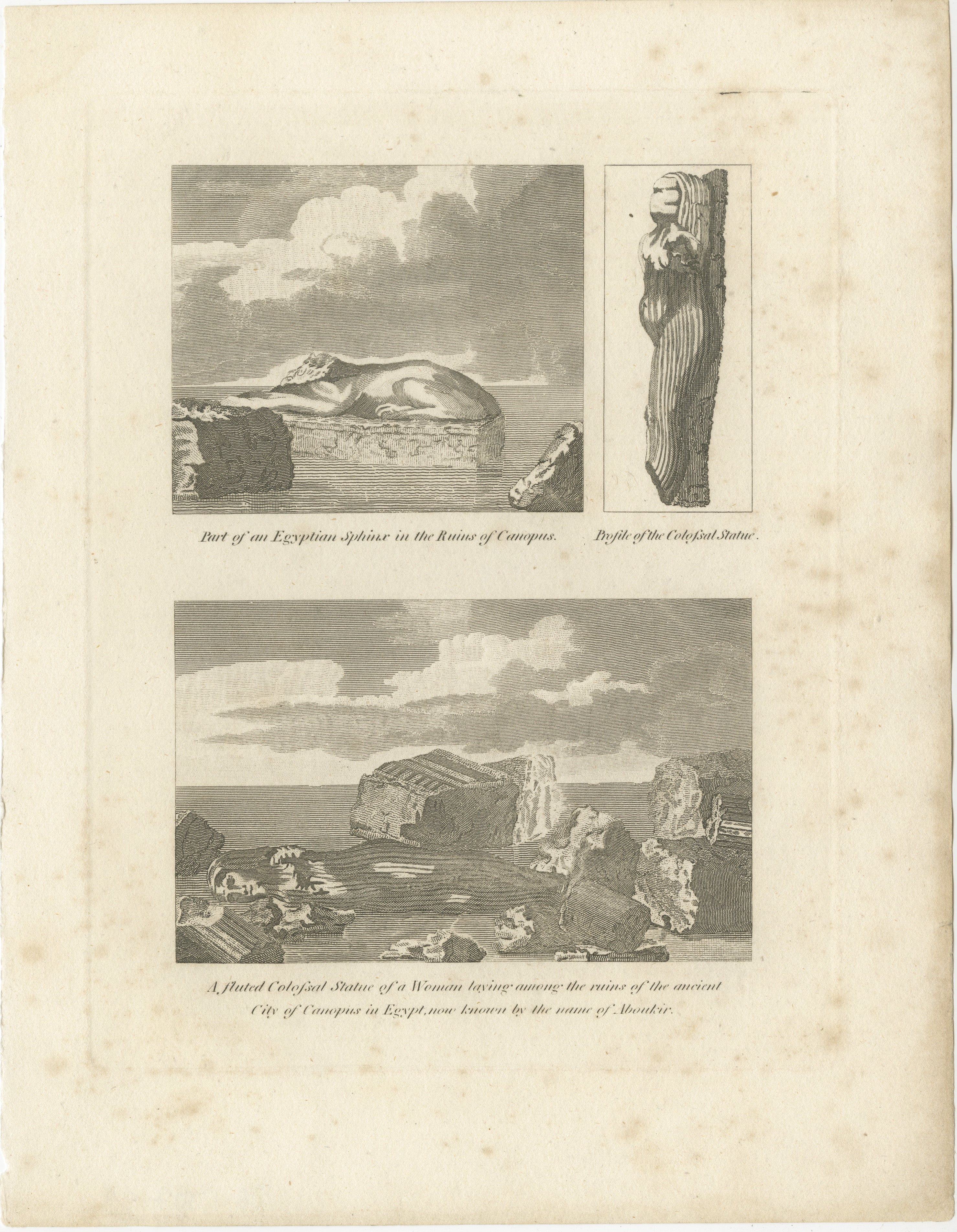 Gravé Reliques de l'Antiquités : Sphinx égyptien et statues colossales de Canopus, 1801 en vente