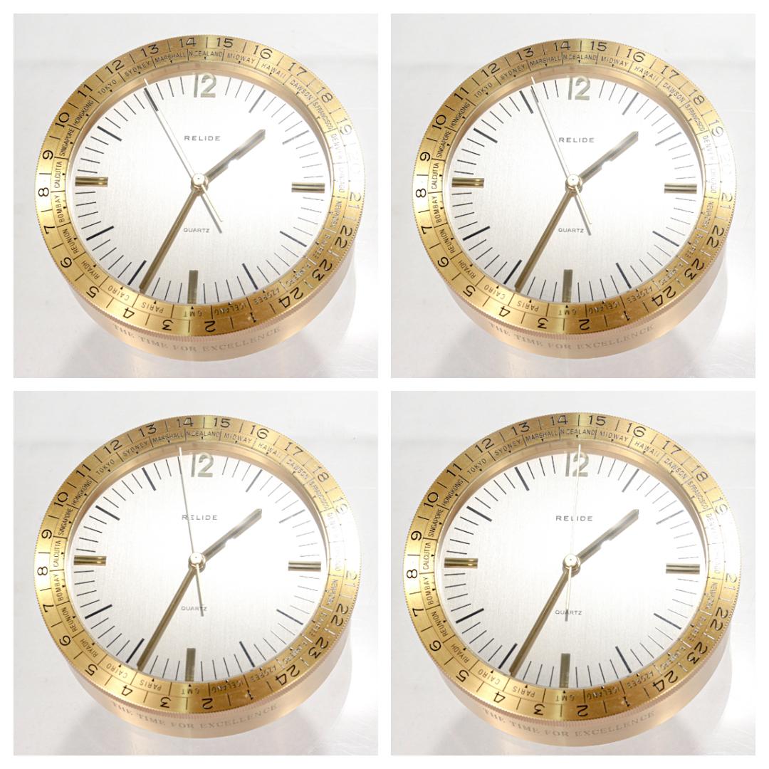 Relide Mid-Century Modern Brass Desk Sized Quartz World Clock For Sale 3