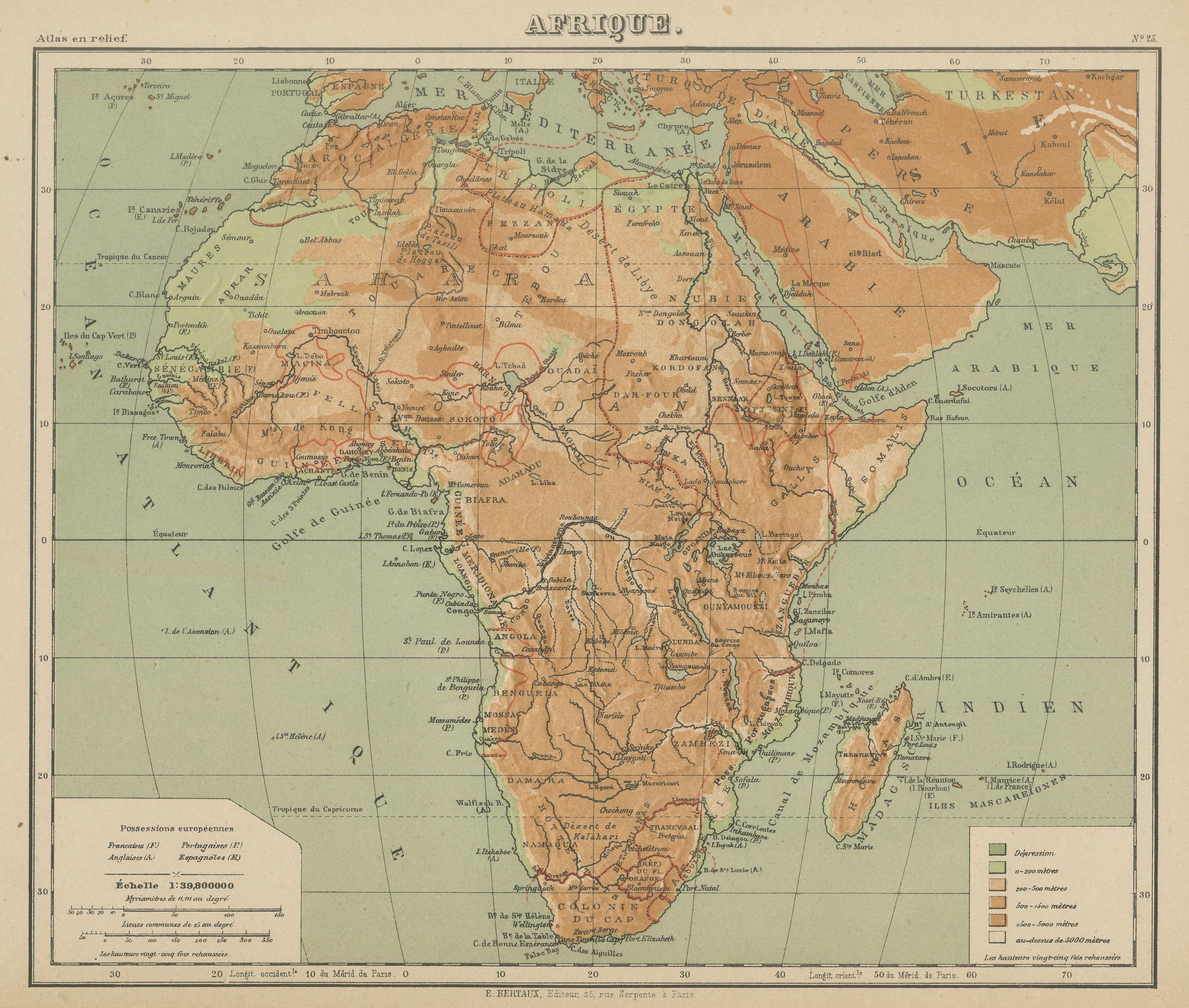 Carte ancienne de l'Afrique - Carte Atlas en relief par Hachette, circa 1880

Description :
Il s'agit d'une jolie carte ancienne intitulée 