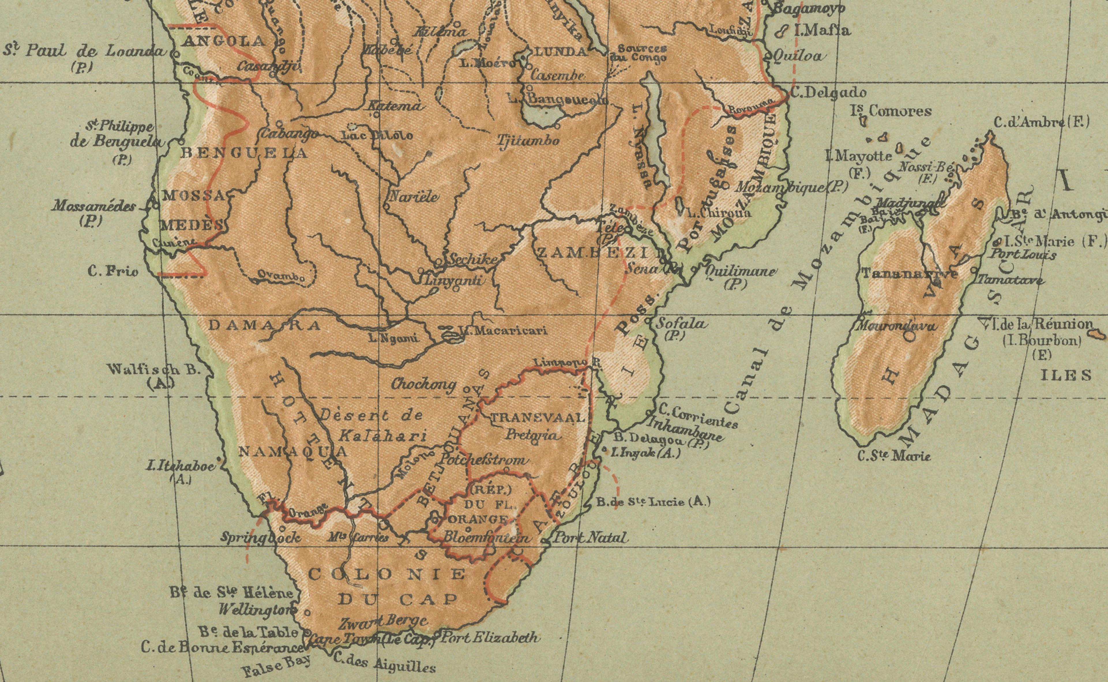Atlas en relief de l'Afrique par Hachette - Antique c.1883 French Map Bon état - En vente à Langweer, NL