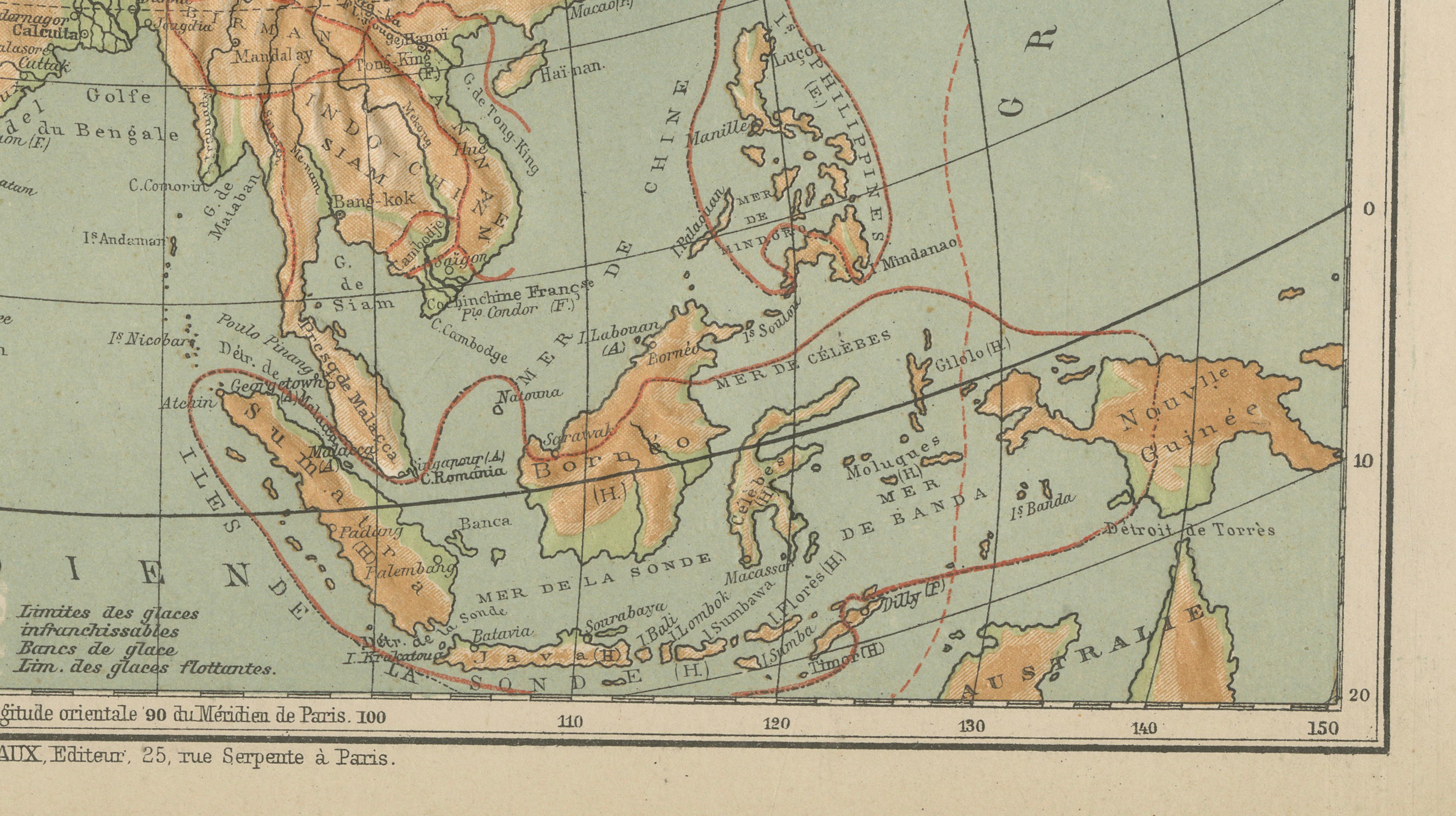 Français Atlas en relief de l'Asie par Hachette - Carte Antique French, circa 1883 en vente