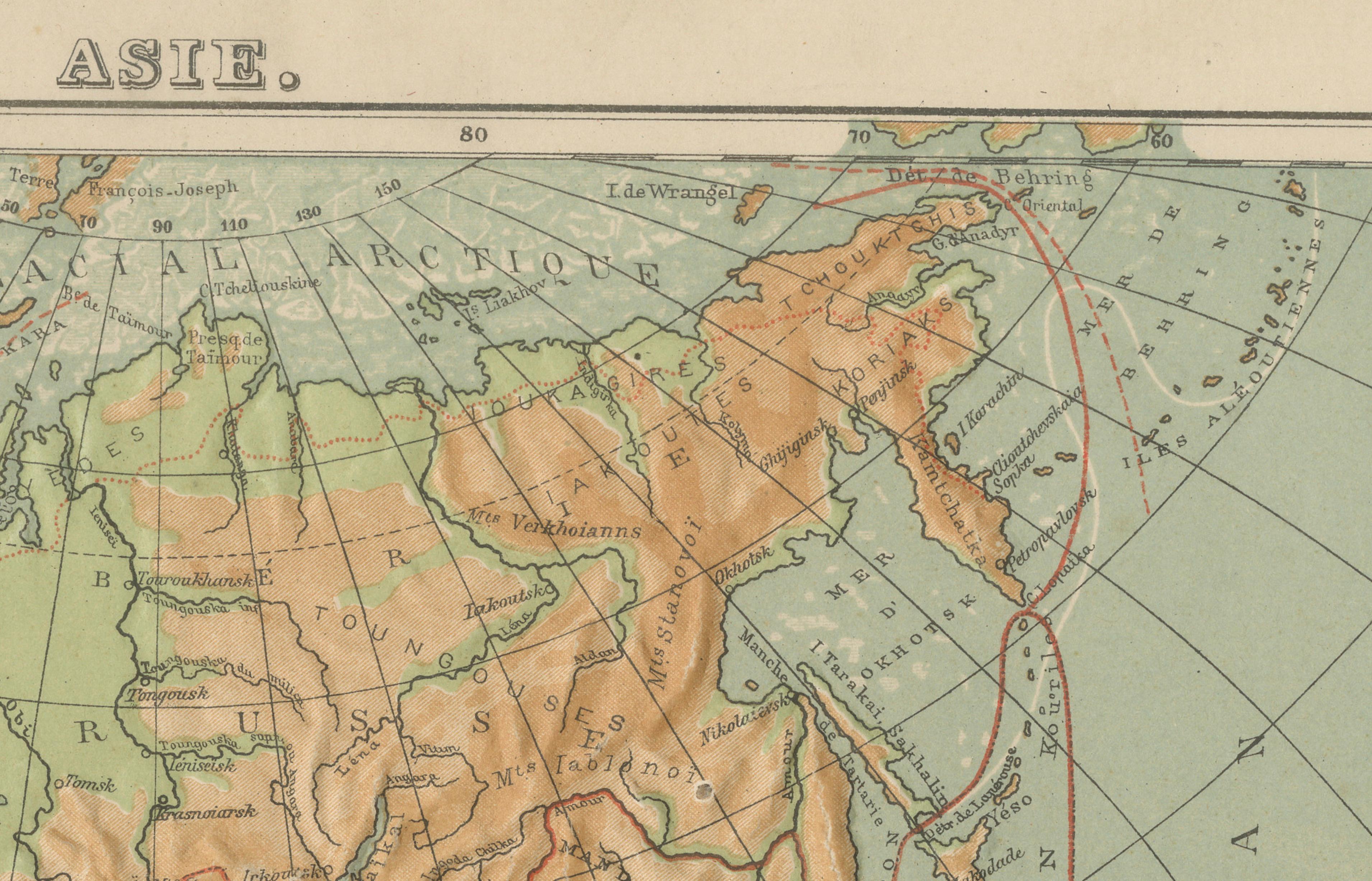 XIXe siècle Atlas en relief de l'Asie par Hachette - Carte Antique French, circa 1883 en vente