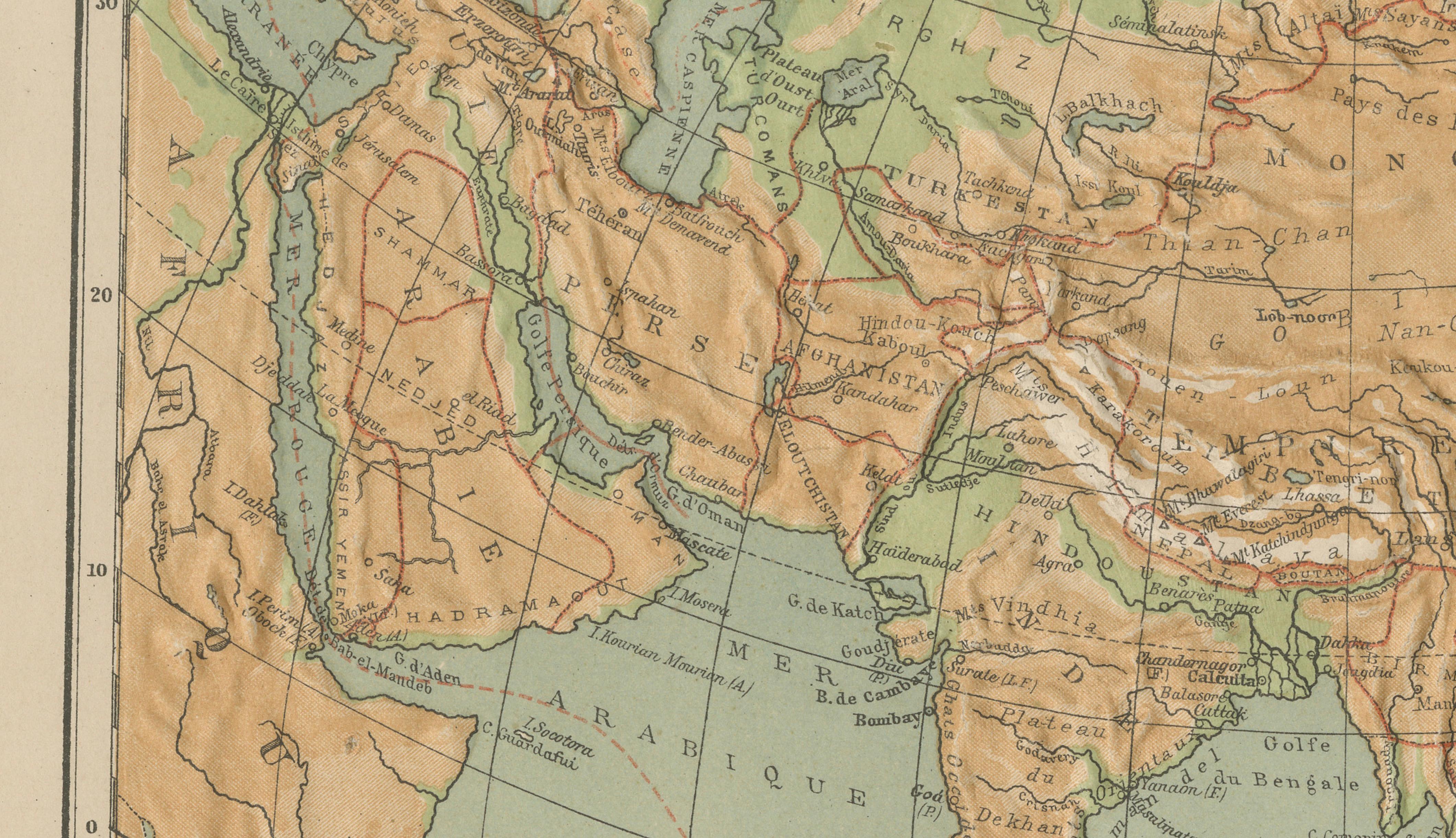 Atlas en relief de l'Asie par Hachette - Carte Antique French, circa 1883 en vente 1