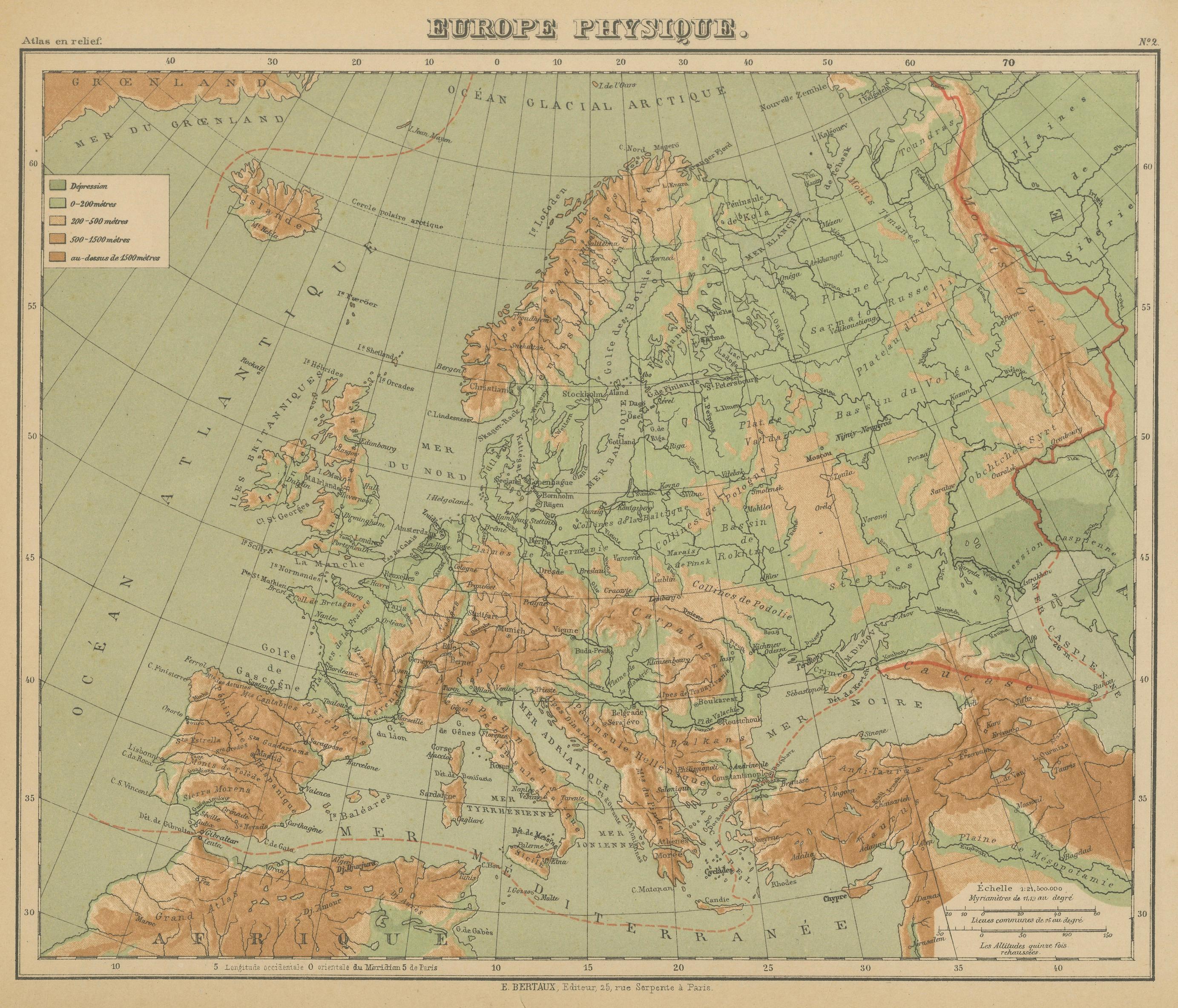 Carte ancienne de l'Europe - Carte en relief physique par Hachette, circa 1883

Description :
Cette carte ancienne intitulée 