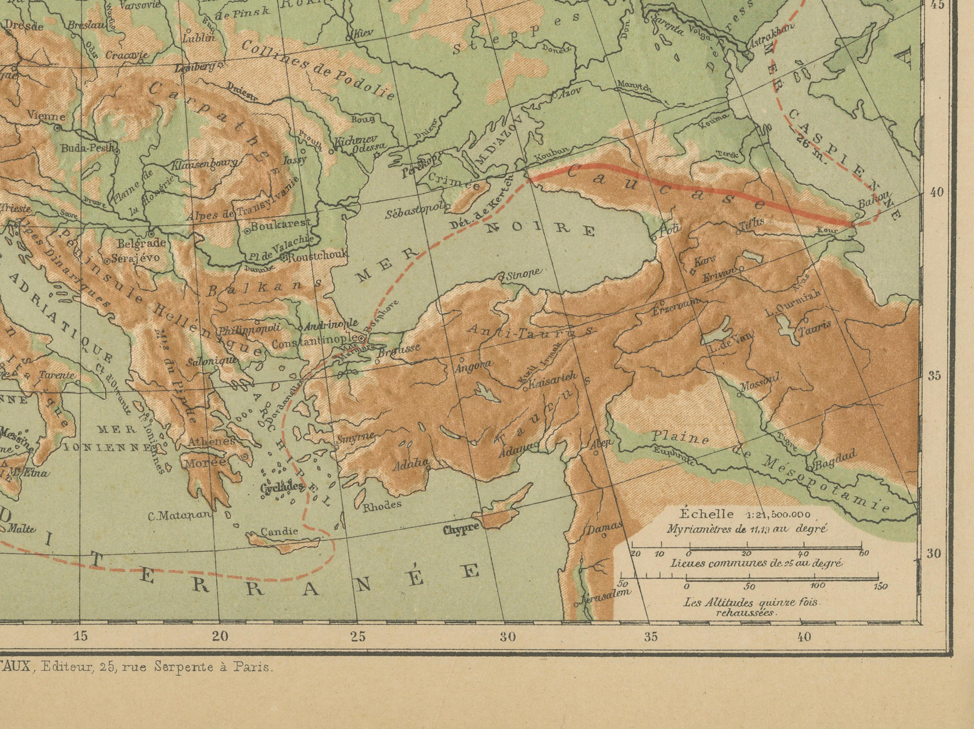 XIXe siècle Atlas en relief de l'Europe par Hachette - Antique French Map c.1883 en vente