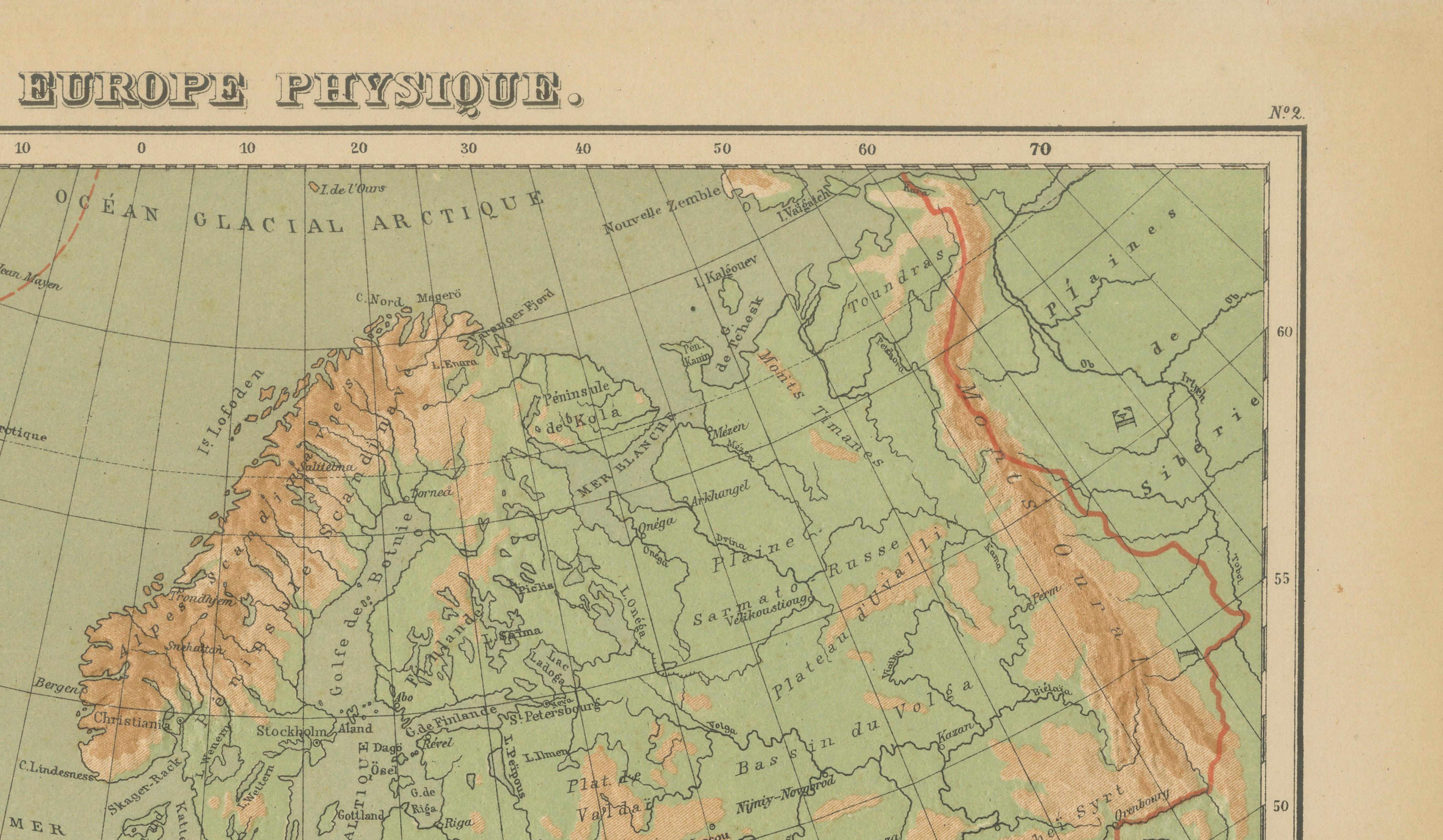 Papier Atlas en relief de l'Europe par Hachette - Antique French Map c.1883 en vente