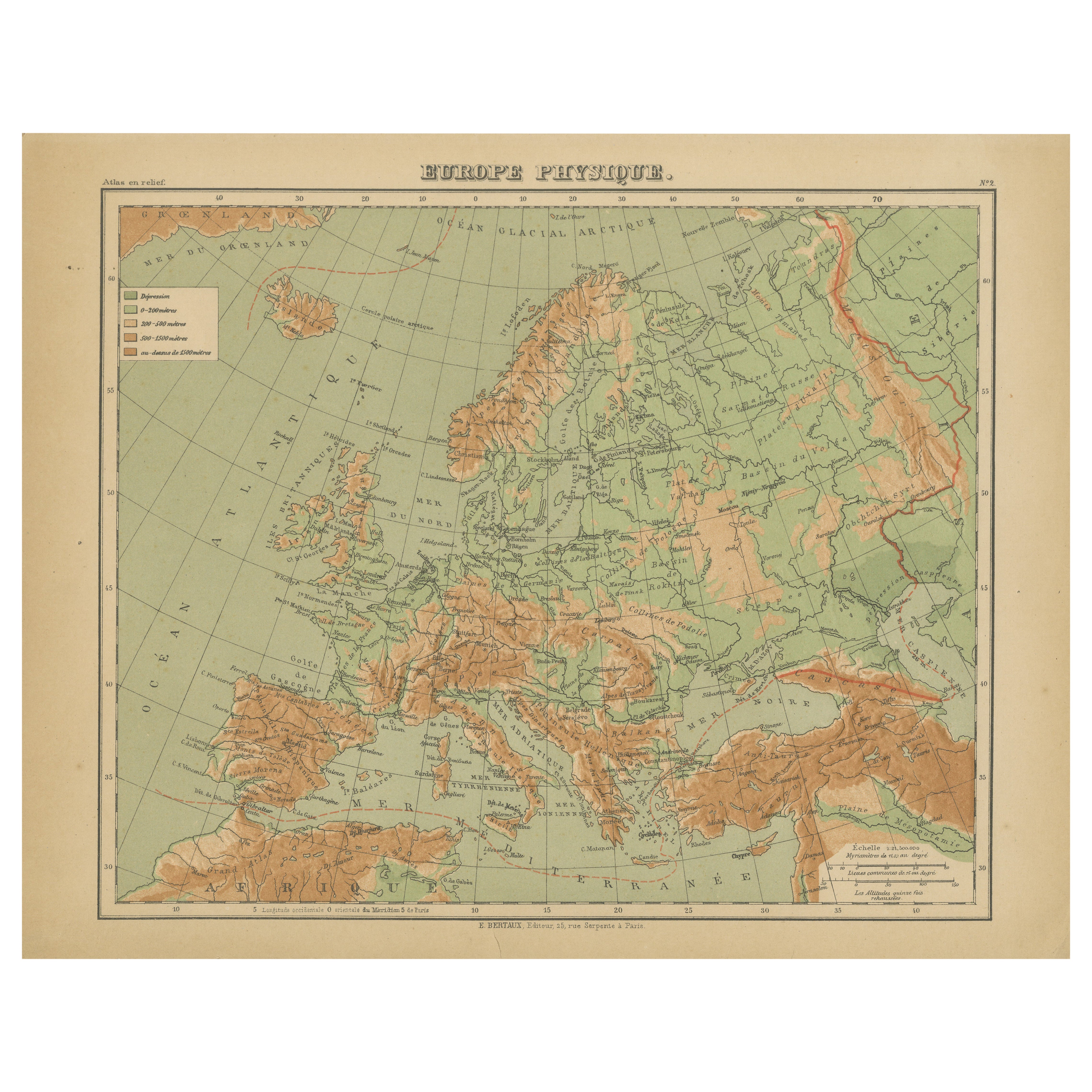 Atlas en relief de l'Europe par Hachette - Antique French Map c.1883