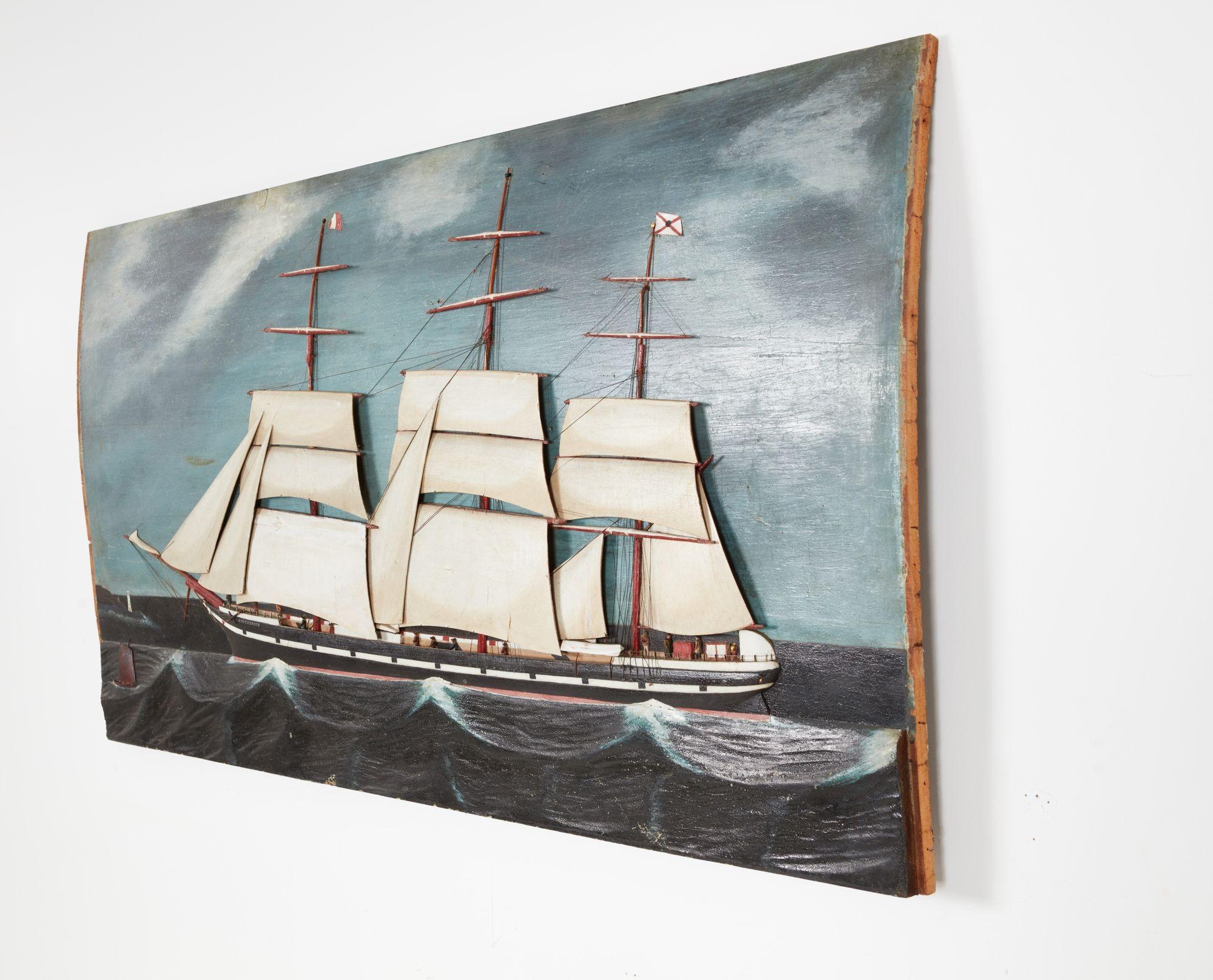 American Relief Carved and Painted Frigate For Sale