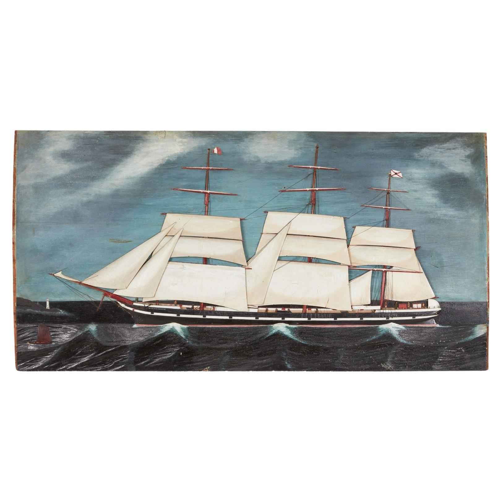 Relief Carved and Painted Frigate For Sale